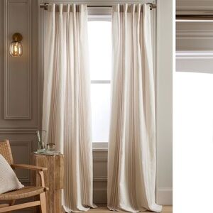 NWT QUINCE Set Of 2 48x96 Coastal Stripe Linen Cotton Curtains Iv/Natural 5225